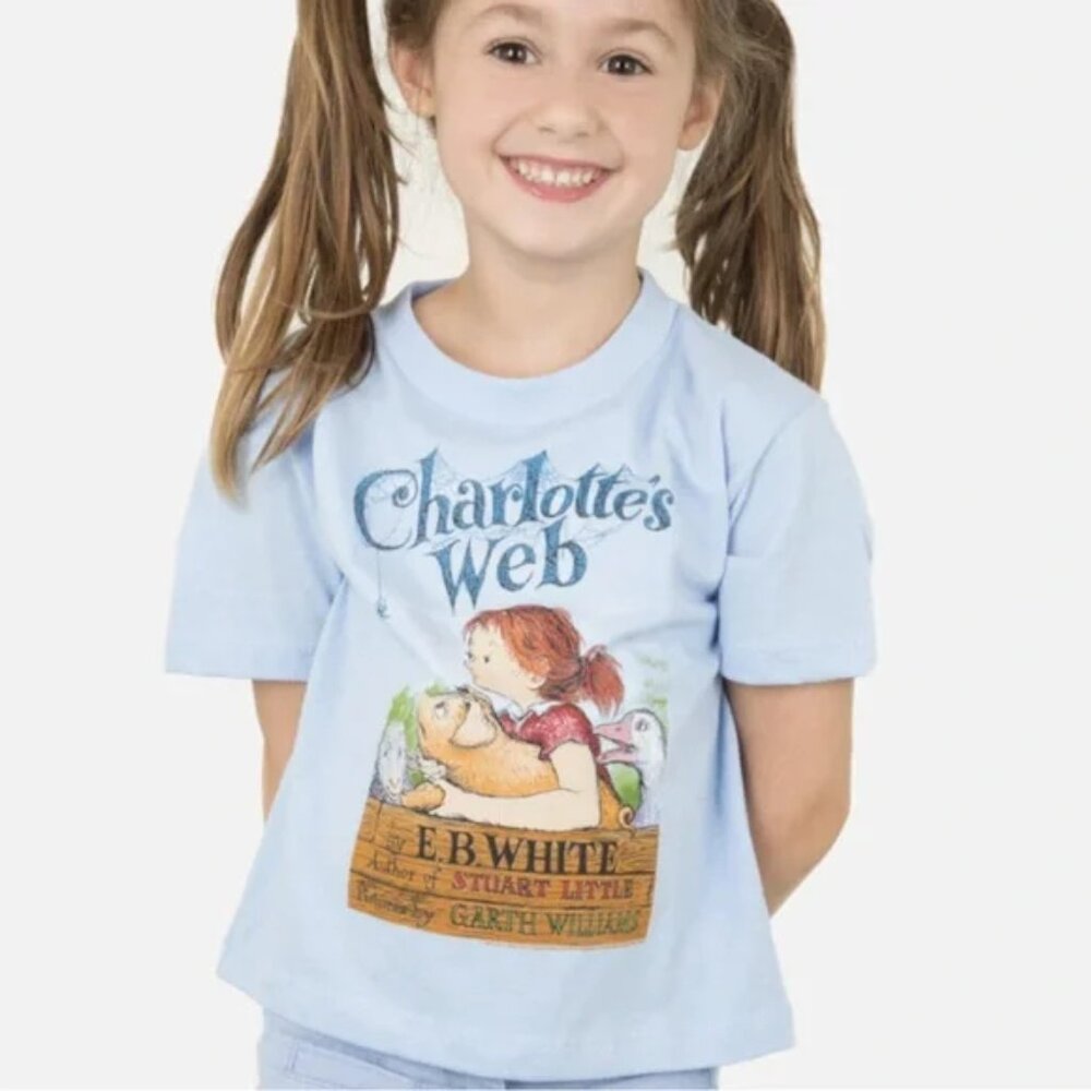 Out Of Print | Charlotte's Web Blue Short Sleeve Tee + Book | Size 6